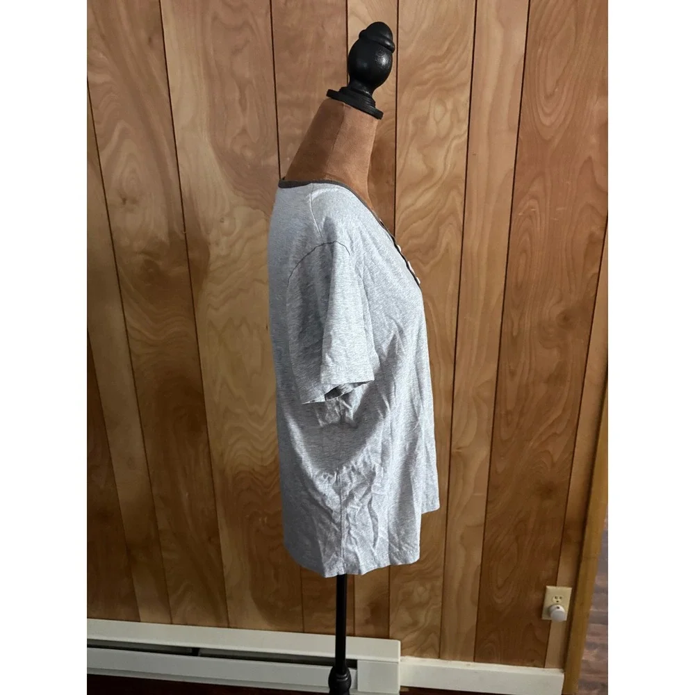 Hawiton Womens Pajama Top Heather Gray Henley Short‎ Sleeve Sleep Shirt Size M